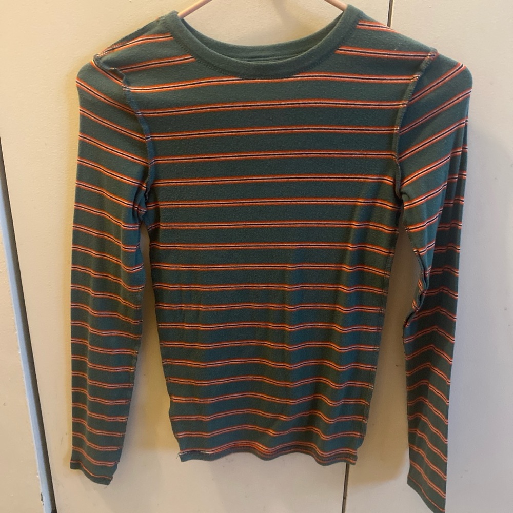 Green + Orange Stripe Top
